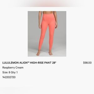 Lululemon Align High Rise 28” in Raspberry Cream (Pink)